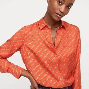 NWT, 10, J Crew Collection Silk Red Chains Print Top